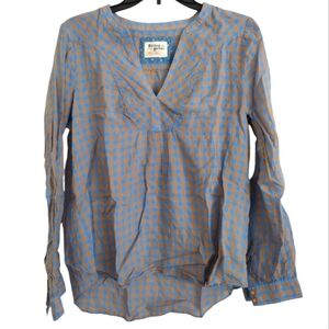 Holding Horses Anthropologie Devon blue brown tan gingham plaid top size 4